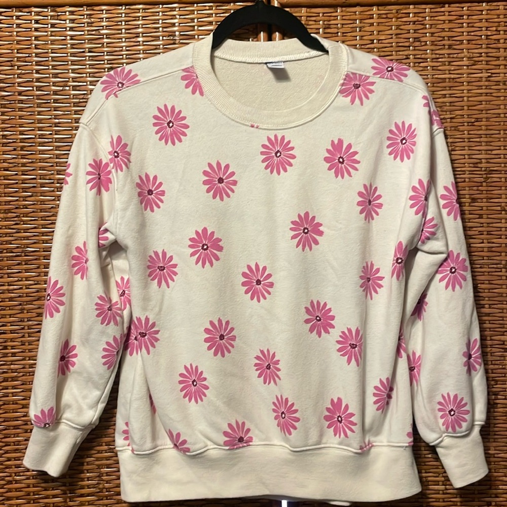 Girls Old Navy cream and pink floral sweatshirt EUC size Large